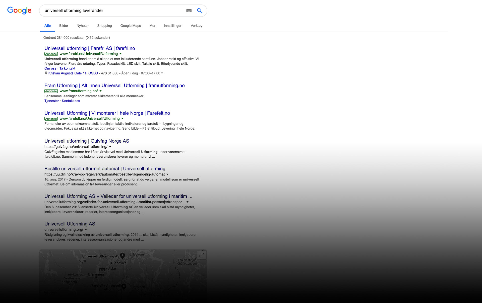resultater i google med google annonsering
